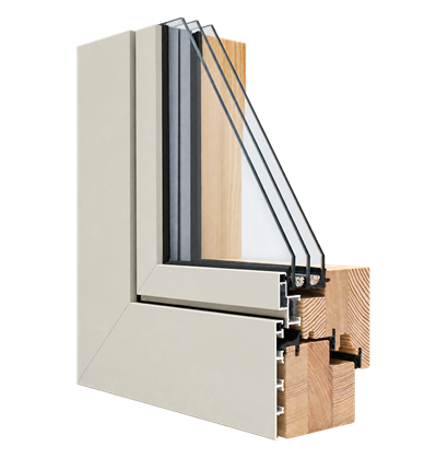 Coupe d’angle de la fenêtre Affleurant en bois-aluminium