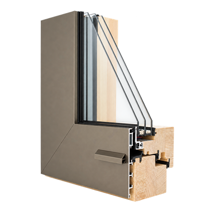 Coupe d’angle de la fenêtre Intégral en bois-aluminium
