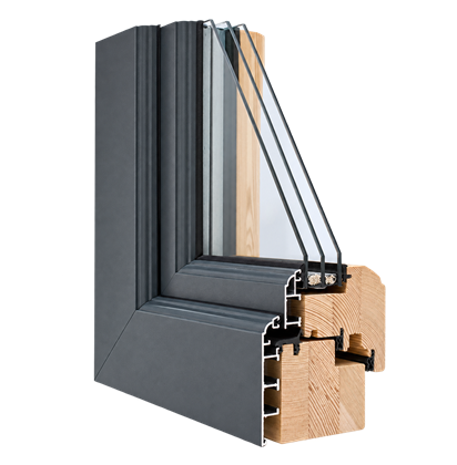 Coupe d’angle de la fenêtre Rétro en bois-aluminium