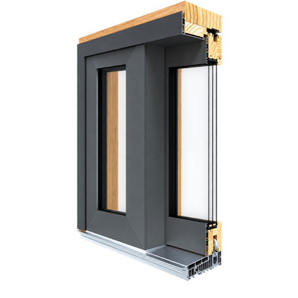 Coupe d’angle de la fenêtre Coulissant HST en bois-aluminium