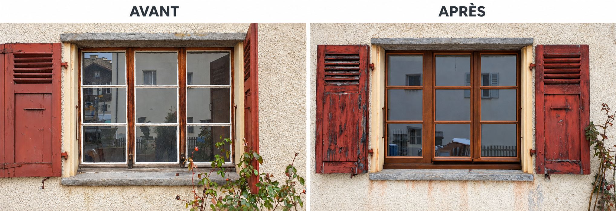Façade before and after Brahoni replaced the heritage windows