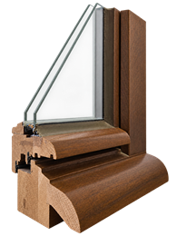 Wooden window with putty glazing in section