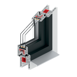 Section of the aluminium-clad PVC window